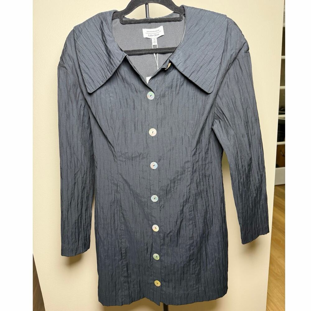 & other stories Black Pearlescent Button Up Shirt Dress Size 6